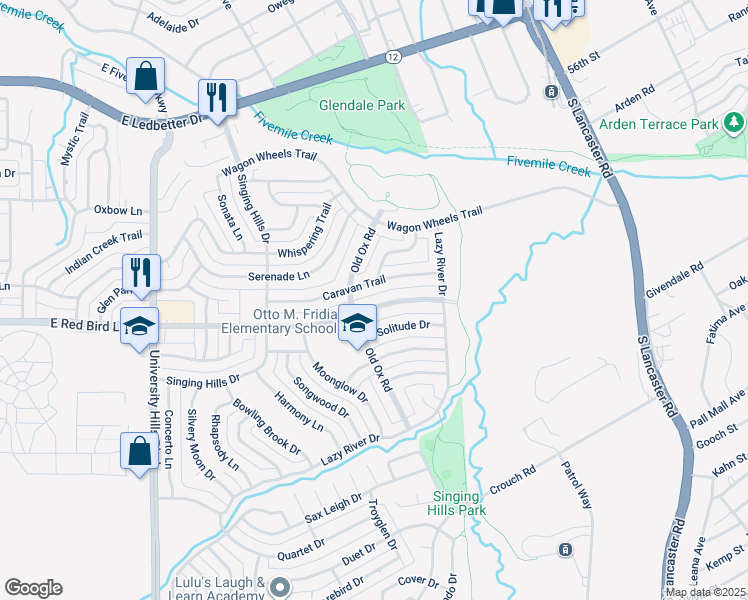 map of restaurants, bars, coffee shops, grocery stores, and more near 1627 East Red Bird Lane in Dallas