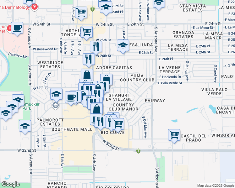 map of restaurants, bars, coffee shops, grocery stores, and more near 2830 South 1st Avenue in Yuma