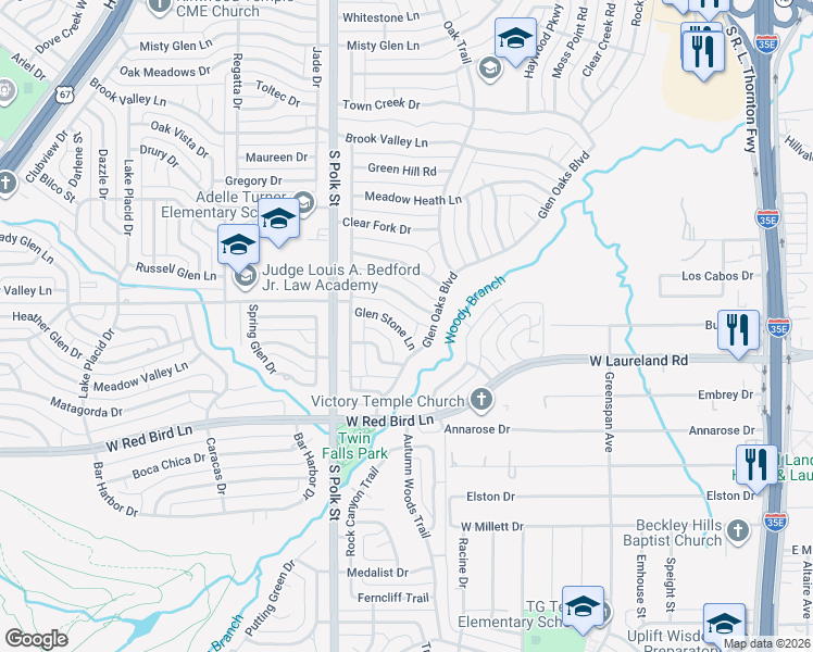 map of restaurants, bars, coffee shops, grocery stores, and more near 817 Glen Stone Lane in Dallas