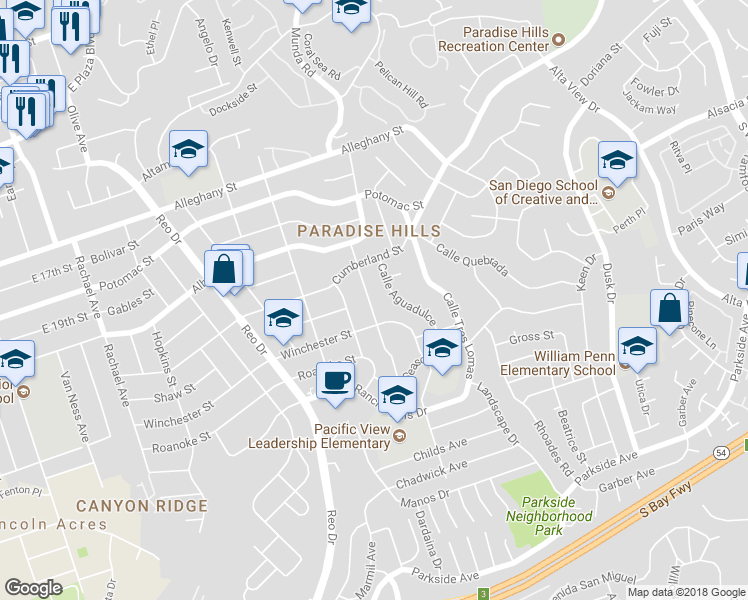 map of restaurants, bars, coffee shops, grocery stores, and more near 2453 Calle Serena in San Diego