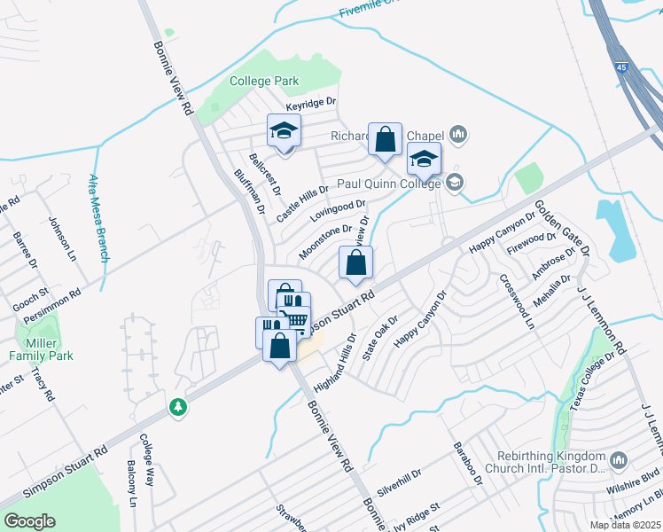 map of restaurants, bars, coffee shops, grocery stores, and more near 3716 Barnabus Drive in Dallas