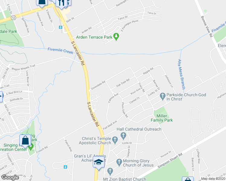 map of restaurants, bars, coffee shops, grocery stores, and more near 2404 Oak Dale Road in Dallas