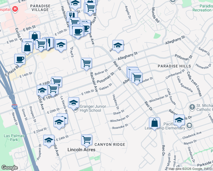 map of restaurants, bars, coffee shops, grocery stores, and more near 5612 Gables Street in San Diego