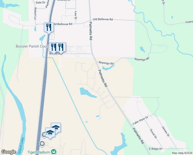 map of restaurants, bars, coffee shops, grocery stores, and more near 1642 Palmetto Road in Benton