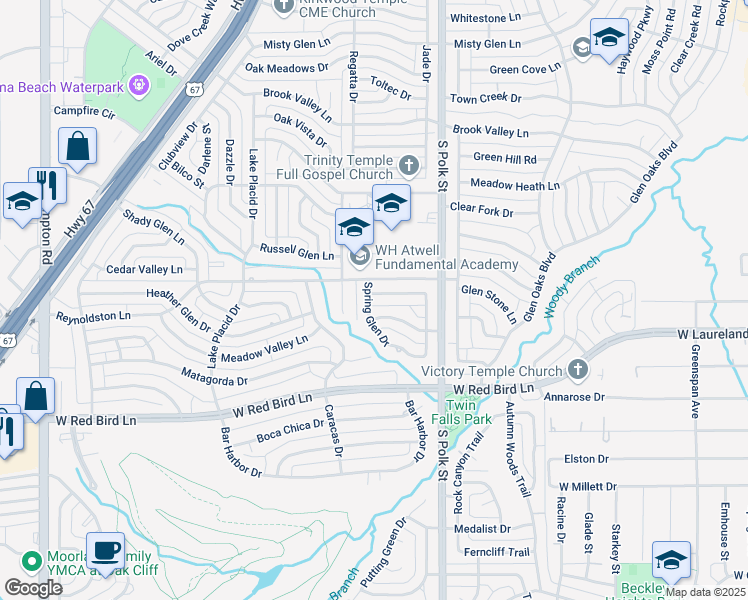 map of restaurants, bars, coffee shops, grocery stores, and more near 1254 Robin Glen Drive in Dallas
