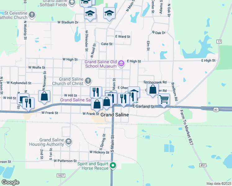 map of restaurants, bars, coffee shops, grocery stores, and more near 408 North Main Street in Grand Saline