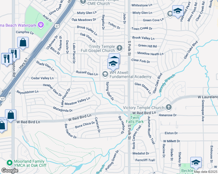 map of restaurants, bars, coffee shops, grocery stores, and more near 1254 Robin Glen Drive in Dallas