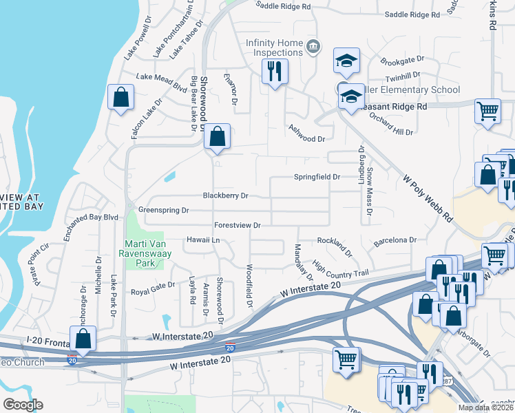 map of restaurants, bars, coffee shops, grocery stores, and more near 6707 Greenspring Drive in Arlington