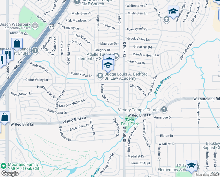 map of restaurants, bars, coffee shops, grocery stores, and more near 1220 Robin Glen Drive in Dallas
