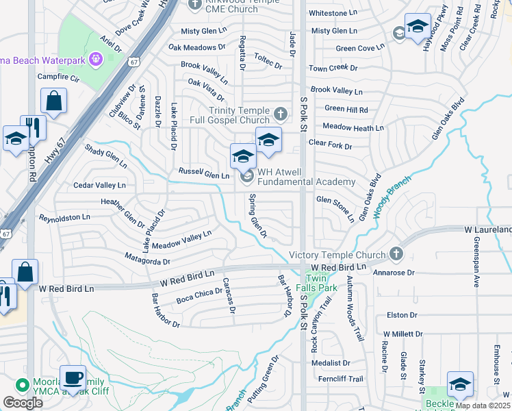map of restaurants, bars, coffee shops, grocery stores, and more near 1254 Robin Glen Drive in Dallas