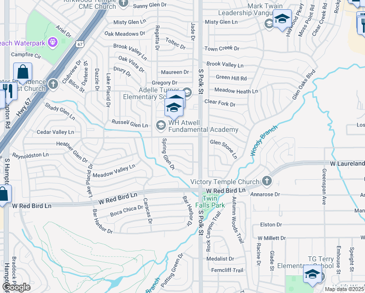 map of restaurants, bars, coffee shops, grocery stores, and more near 1220 Robin Glen Drive in Dallas