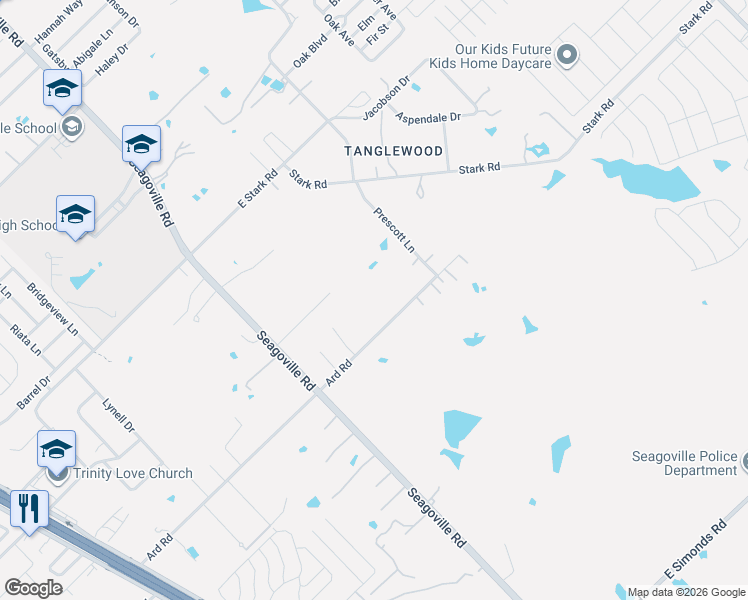 map of restaurants, bars, coffee shops, grocery stores, and more near 807 Ard Road in Seagoville