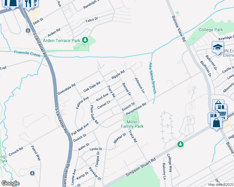 map of restaurants, bars, coffee shops, grocery stores, and more near 2703 Camel Court in Dallas