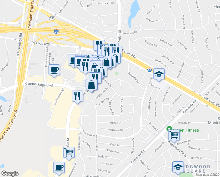 map of restaurants, bars, coffee shops, grocery stores, and more near 4705 Barwick Drive in Fort Worth