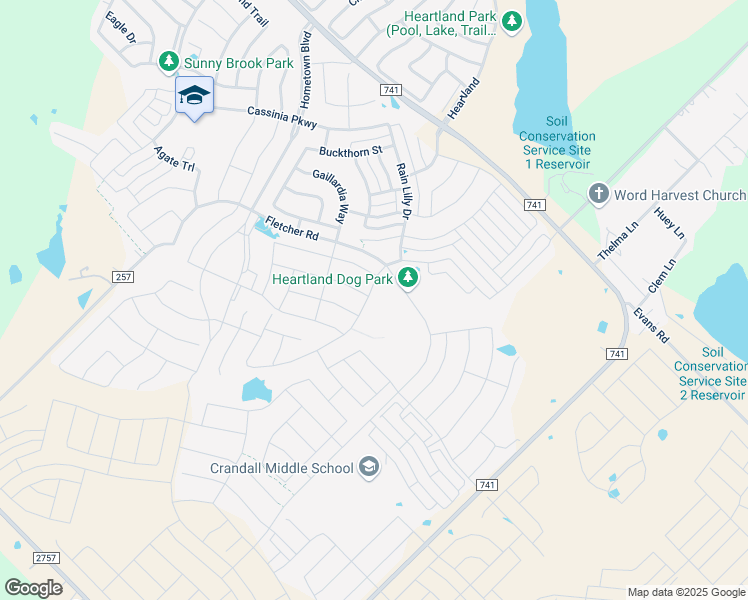 map of restaurants, bars, coffee shops, grocery stores, and more near 3982 Bellingham Lane in Crandall