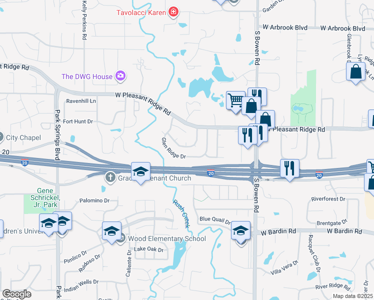 map of restaurants, bars, coffee shops, grocery stores, and more near 2804 Glen Hollow Circle in Arlington