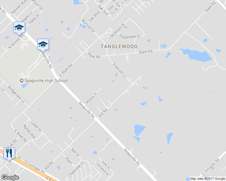 map of restaurants, bars, coffee shops, grocery stores, and more near 807 Ard Road in Seagoville