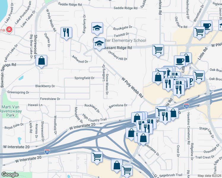map of restaurants, bars, coffee shops, grocery stores, and more near 6303 Alpine Dr in Arlington