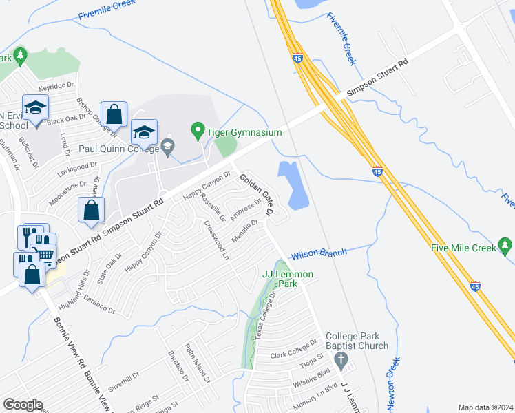 map of restaurants, bars, coffee shops, grocery stores, and more near 4256 Ambrose Drive in Dallas