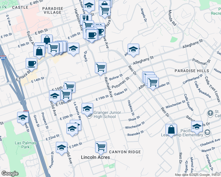 map of restaurants, bars, coffee shops, grocery stores, and more near 5501 Potomac Street in San Diego