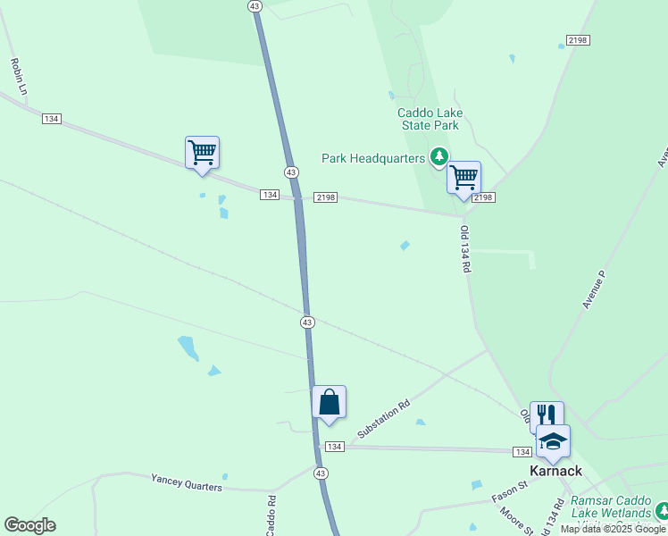 map of restaurants, bars, coffee shops, grocery stores, and more near in Karnack