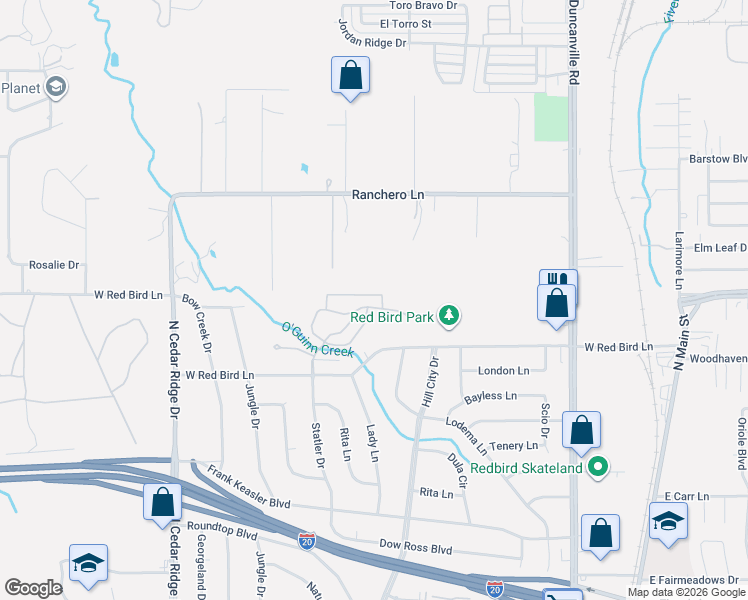 map of restaurants, bars, coffee shops, grocery stores, and more near 100 Churchill Downs in Duncanville