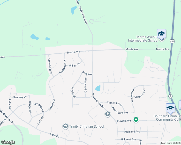 map of restaurants, bars, coffee shops, grocery stores, and more near 2200 Rocky Brook Road in Opelika