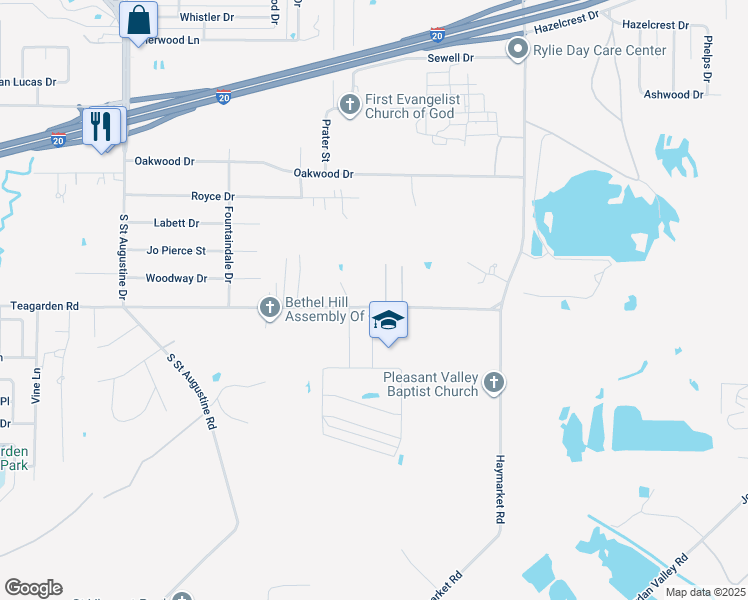 map of restaurants, bars, coffee shops, grocery stores, and more near 10117 Teagarden Road in Dallas