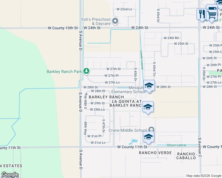 map of restaurants, bars, coffee shops, grocery stores, and more near 4650 Irma Street in Yuma