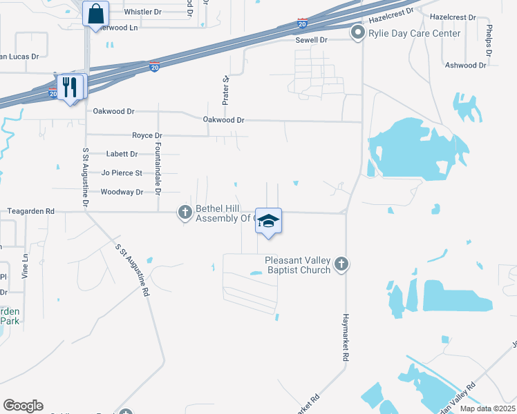 map of restaurants, bars, coffee shops, grocery stores, and more near 10117 Teagarden Road in Dallas