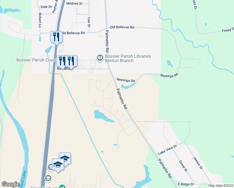 map of restaurants, bars, coffee shops, grocery stores, and more near 1642 Palmetto Rd in Benton