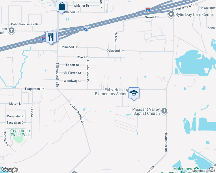 map of restaurants, bars, coffee shops, grocery stores, and more near 9951 Teagarden Road in Dallas