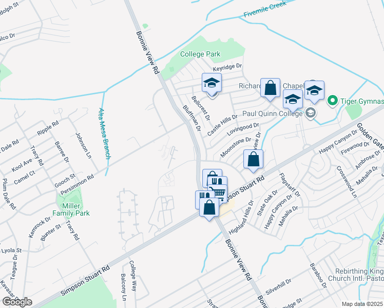 map of restaurants, bars, coffee shops, grocery stores, and more near 5817 Bonnie View Road in Dallas