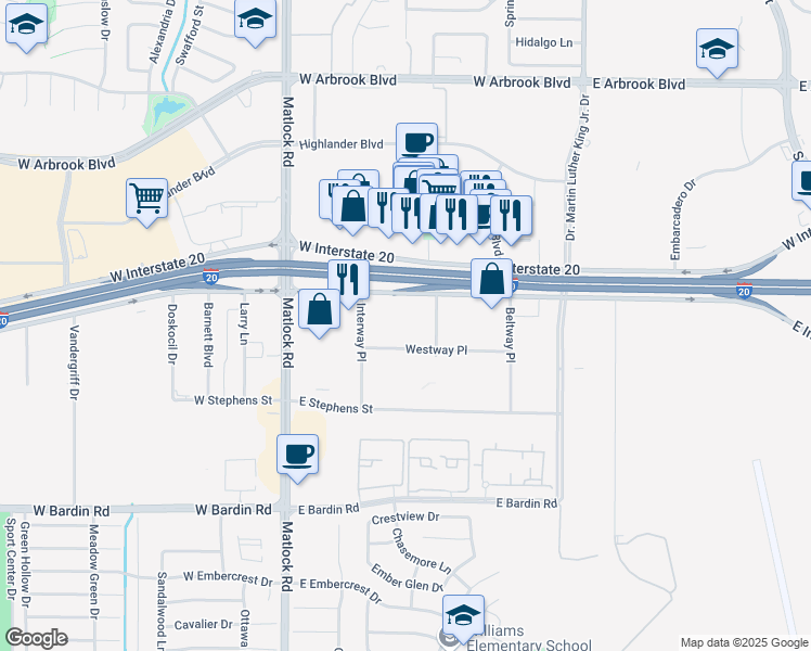 map of restaurants, bars, coffee shops, grocery stores, and more near 4300 Centreway Place in Arlington