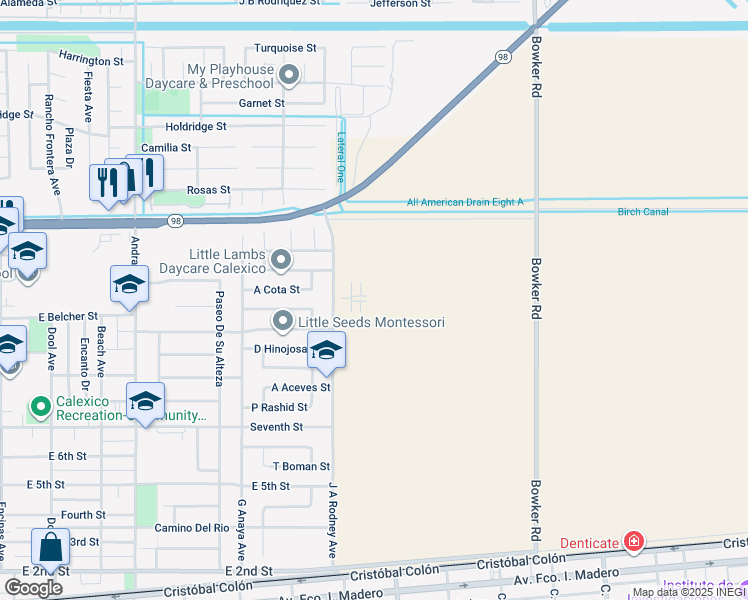 map of restaurants, bars, coffee shops, grocery stores, and more near 800 East Rivera Avenue in Calexico