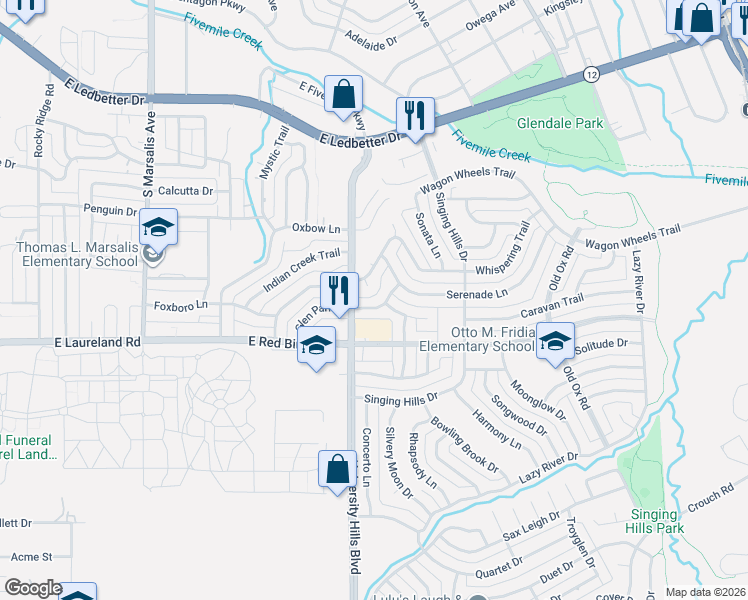 map of restaurants, bars, coffee shops, grocery stores, and more near 1202 Glen Park Drive in Dallas