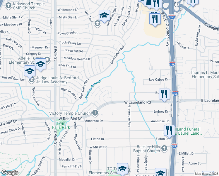 map of restaurants, bars, coffee shops, grocery stores, and more near 5848 Forest Haven Trail in Dallas