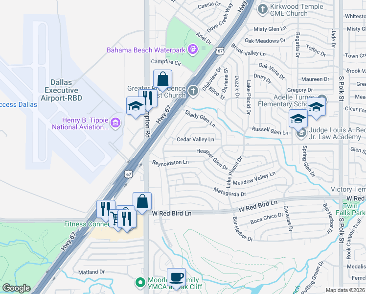 map of restaurants, bars, coffee shops, grocery stores, and more near 2110 Heather Glen Drive in Dallas