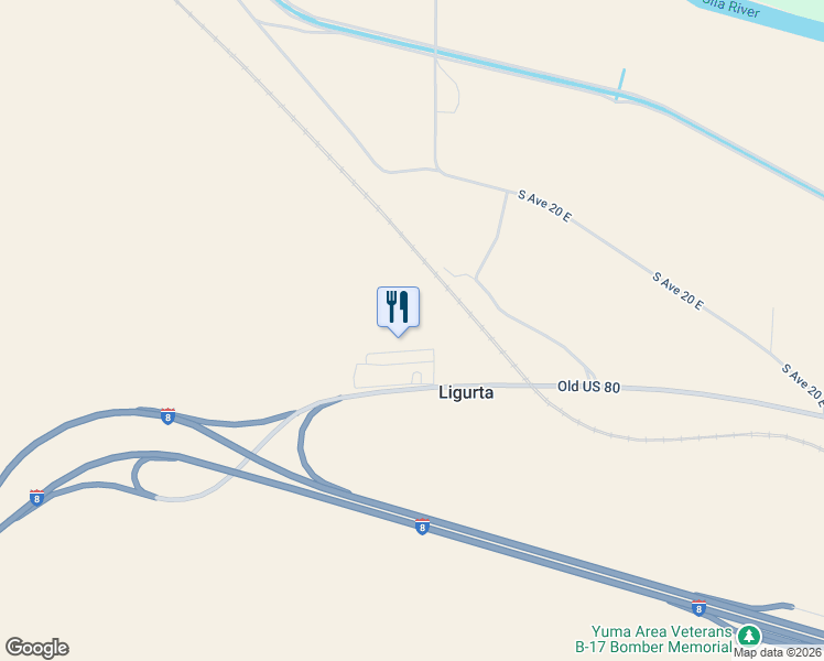 map of restaurants, bars, coffee shops, grocery stores, and more near 19702 Old Highway 80 in Wellton