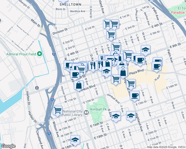 map of restaurants, bars, coffee shops, grocery stores, and more near 811 C Avenue in National City