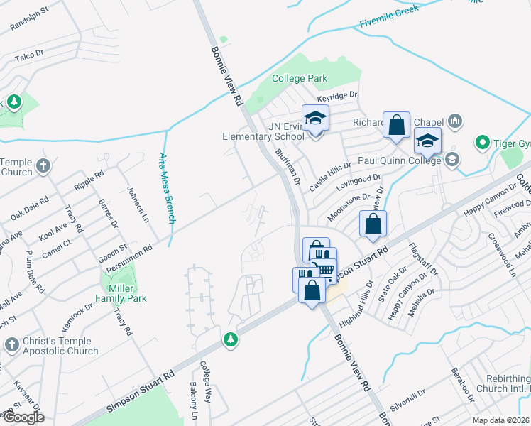 map of restaurants, bars, coffee shops, grocery stores, and more near 5821 Bonnie View Road in Dallas