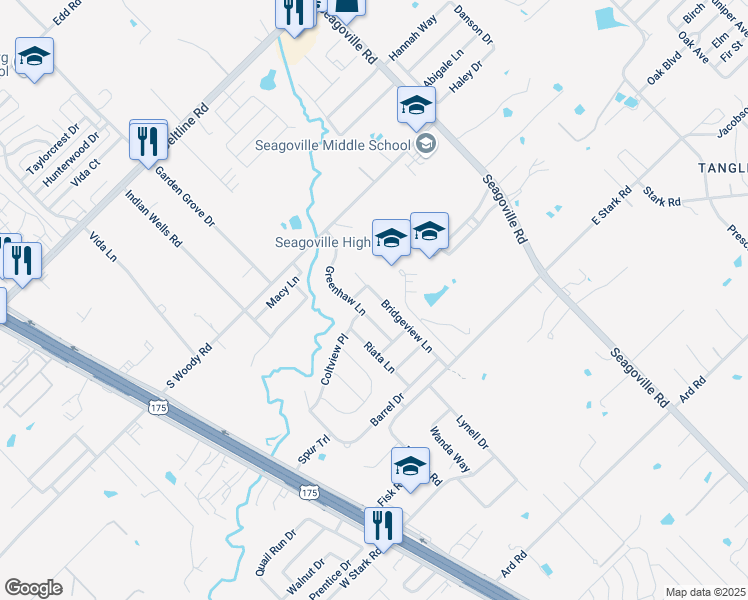 map of restaurants, bars, coffee shops, grocery stores, and more near 14244 Greenhaw Lane in Dallas