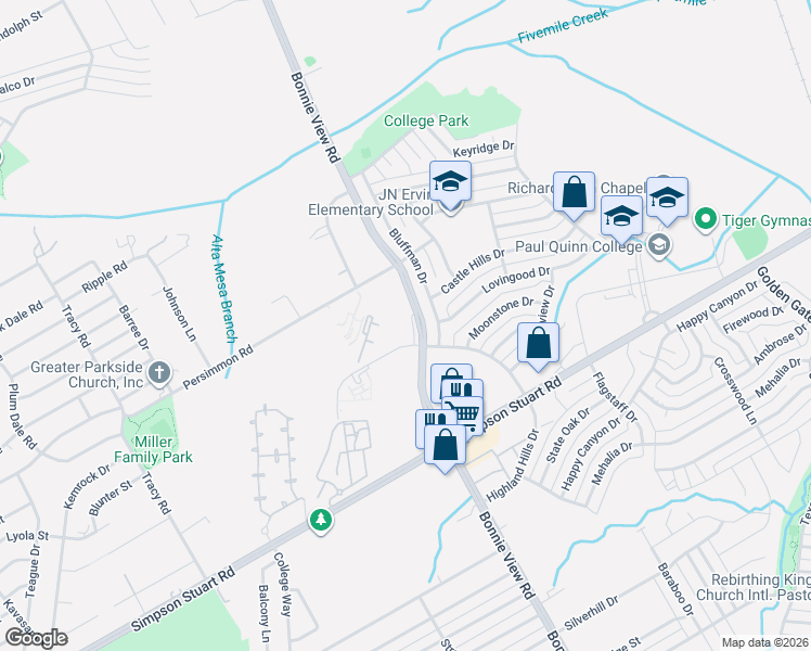 map of restaurants, bars, coffee shops, grocery stores, and more near 5821 Bonnie View Road in Dallas