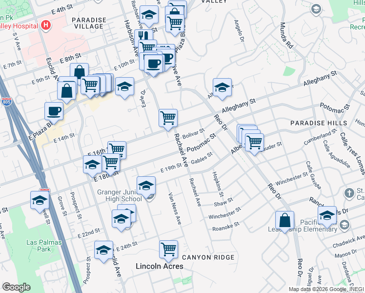 map of restaurants, bars, coffee shops, grocery stores, and more near 5501 Potomac Street in San Diego