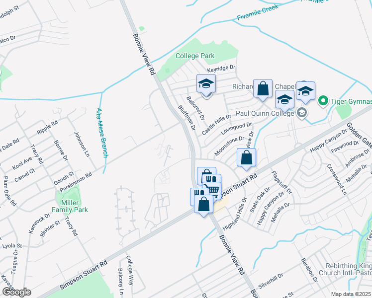 map of restaurants, bars, coffee shops, grocery stores, and more near 5817 Bonnie View Road in Dallas
