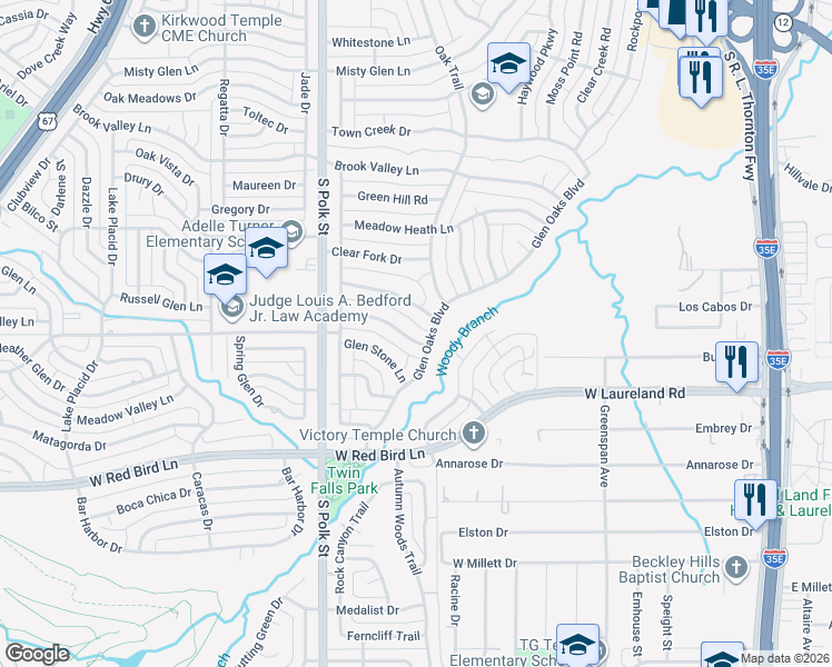 map of restaurants, bars, coffee shops, grocery stores, and more near 817 Glen Stone Lane in Dallas