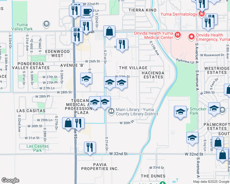 map of restaurants, bars, coffee shops, grocery stores, and more near 2100 West 28th Street in Yuma