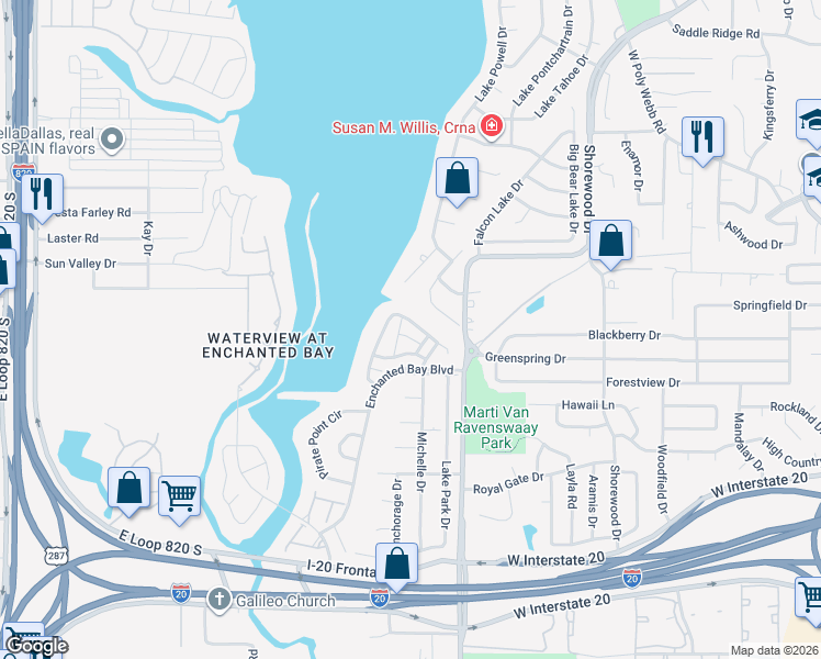 map of restaurants, bars, coffee shops, grocery stores, and more near 7414 Bay Chase Drive in Arlington