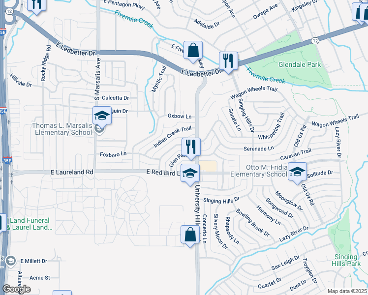 map of restaurants, bars, coffee shops, grocery stores, and more near 1121 Pinedale Lane in Dallas