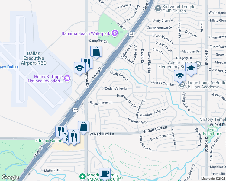 map of restaurants, bars, coffee shops, grocery stores, and more near 2144 Oak Valley Lane in Dallas
